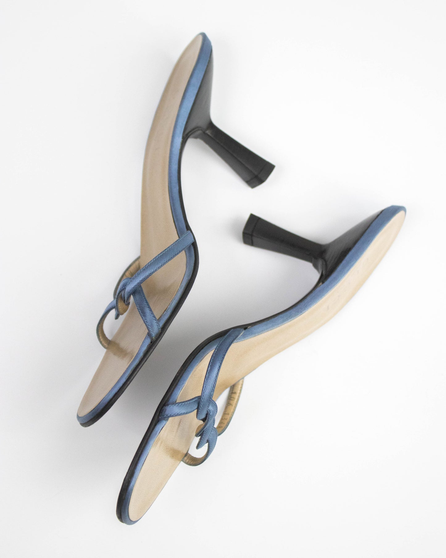 Vintage 1990s Gucci by Tom Ford Blue Satin Twisted Mule Heels / 38 (US 8)