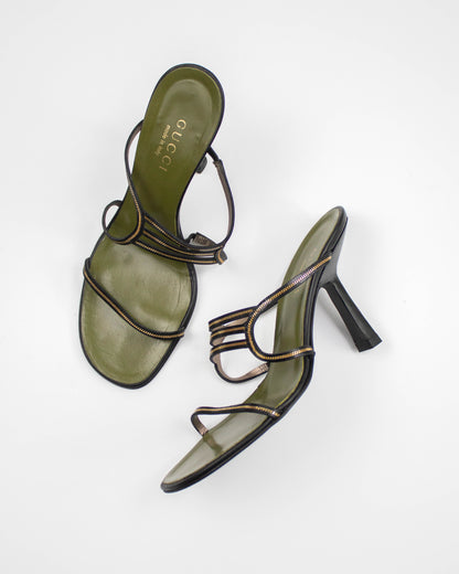 Gucci Twisted Heels with metal chain detail top view