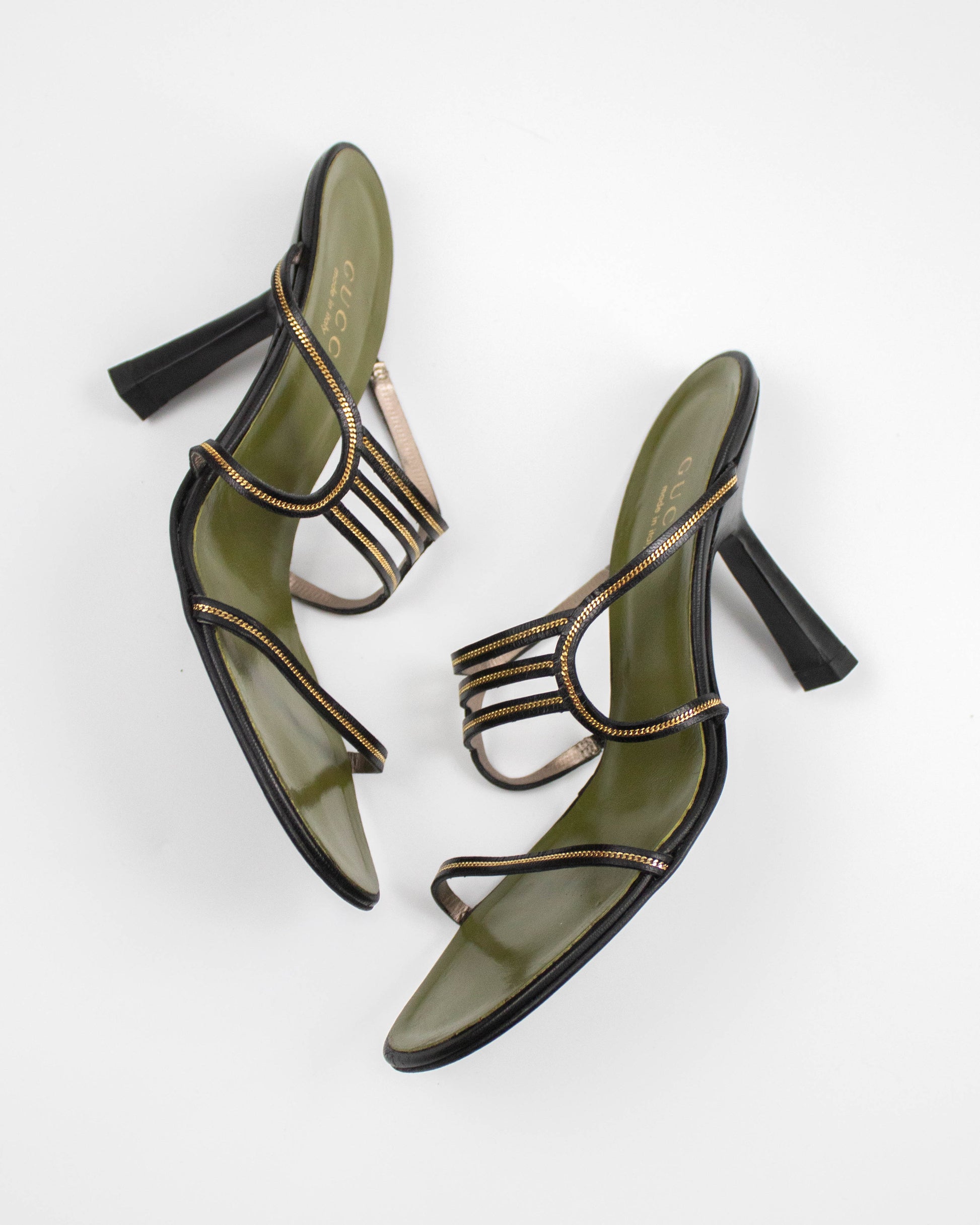 Gucci Twisted Heels with metal chain detail side view