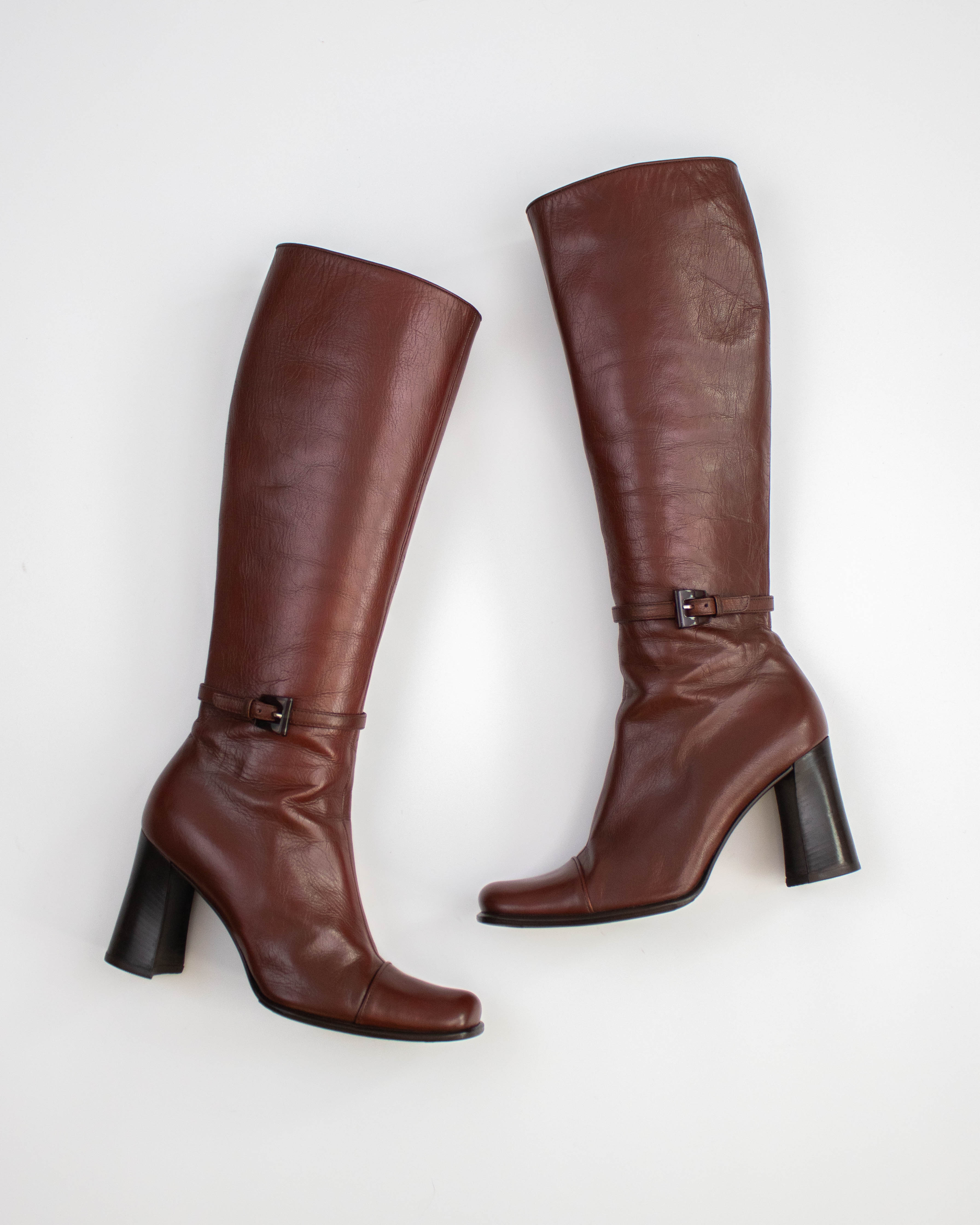 Vintage 1990s Prada Brown Block Heel Boots As seen on CBK / 37 (US