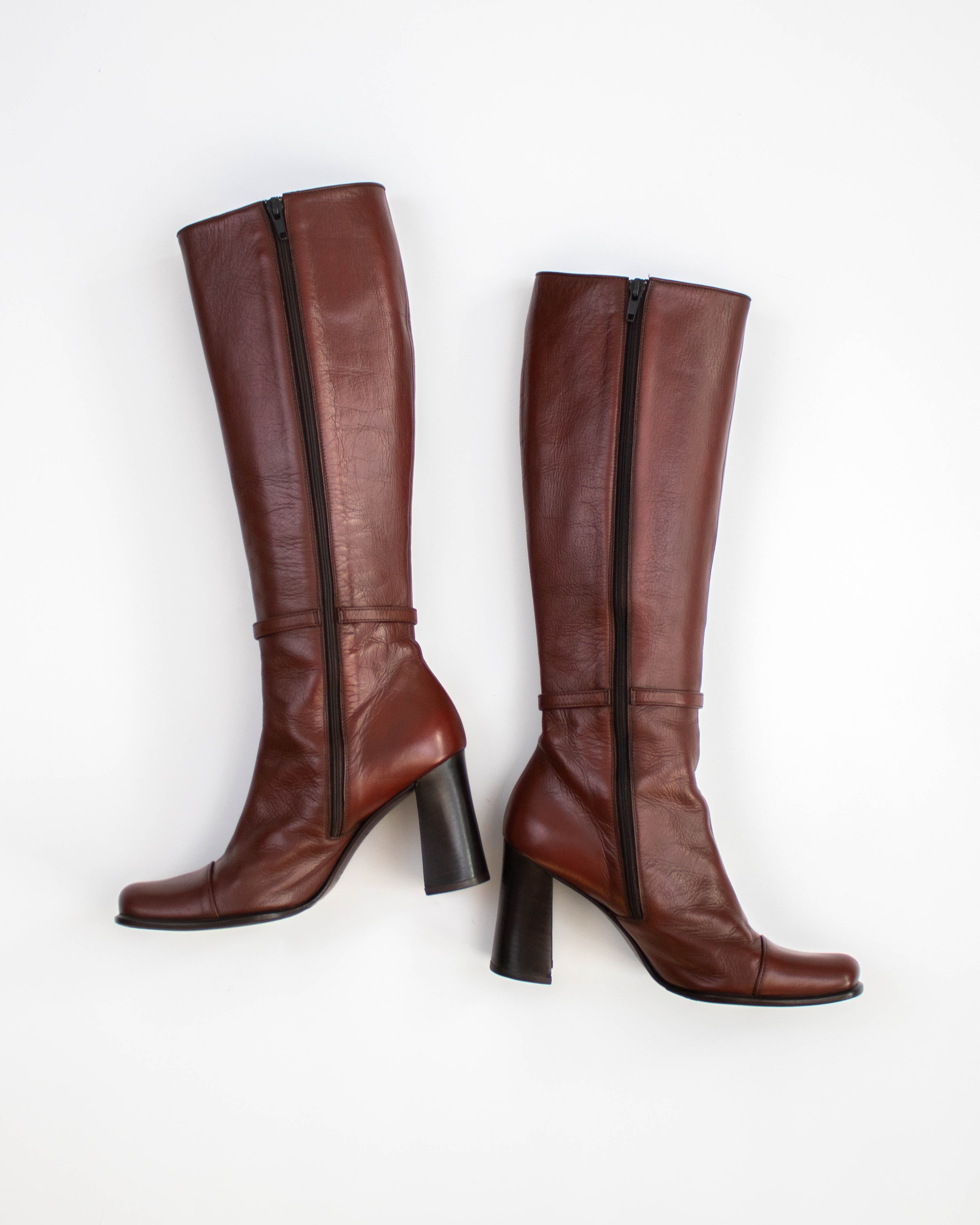 Vintage 1990s Prada Brown Block Heel Boots As seen on CBK / 37 (US