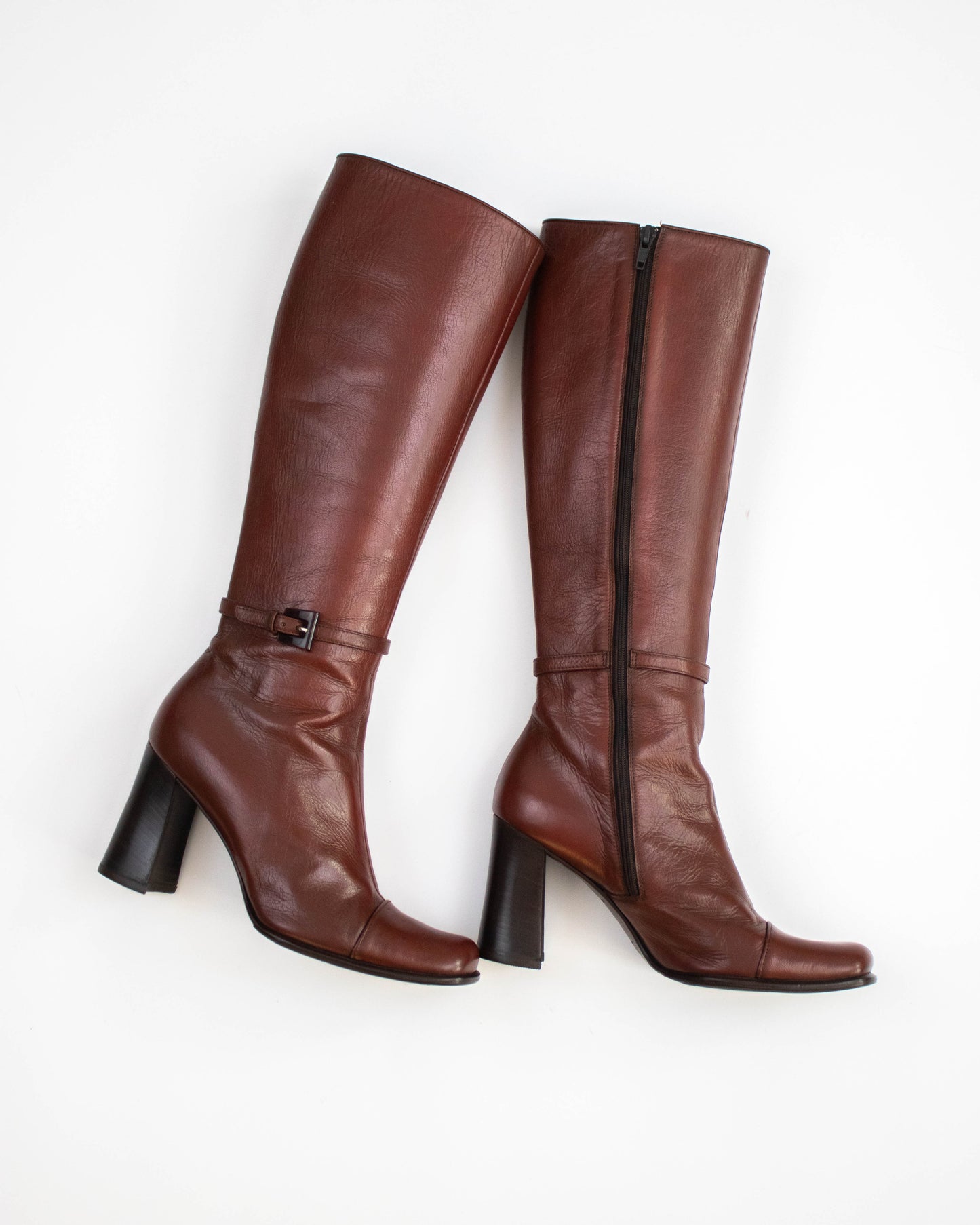 Vintage 1990s Prada Brown Block Heel Boots As seen on CBK / 37 (US 7)