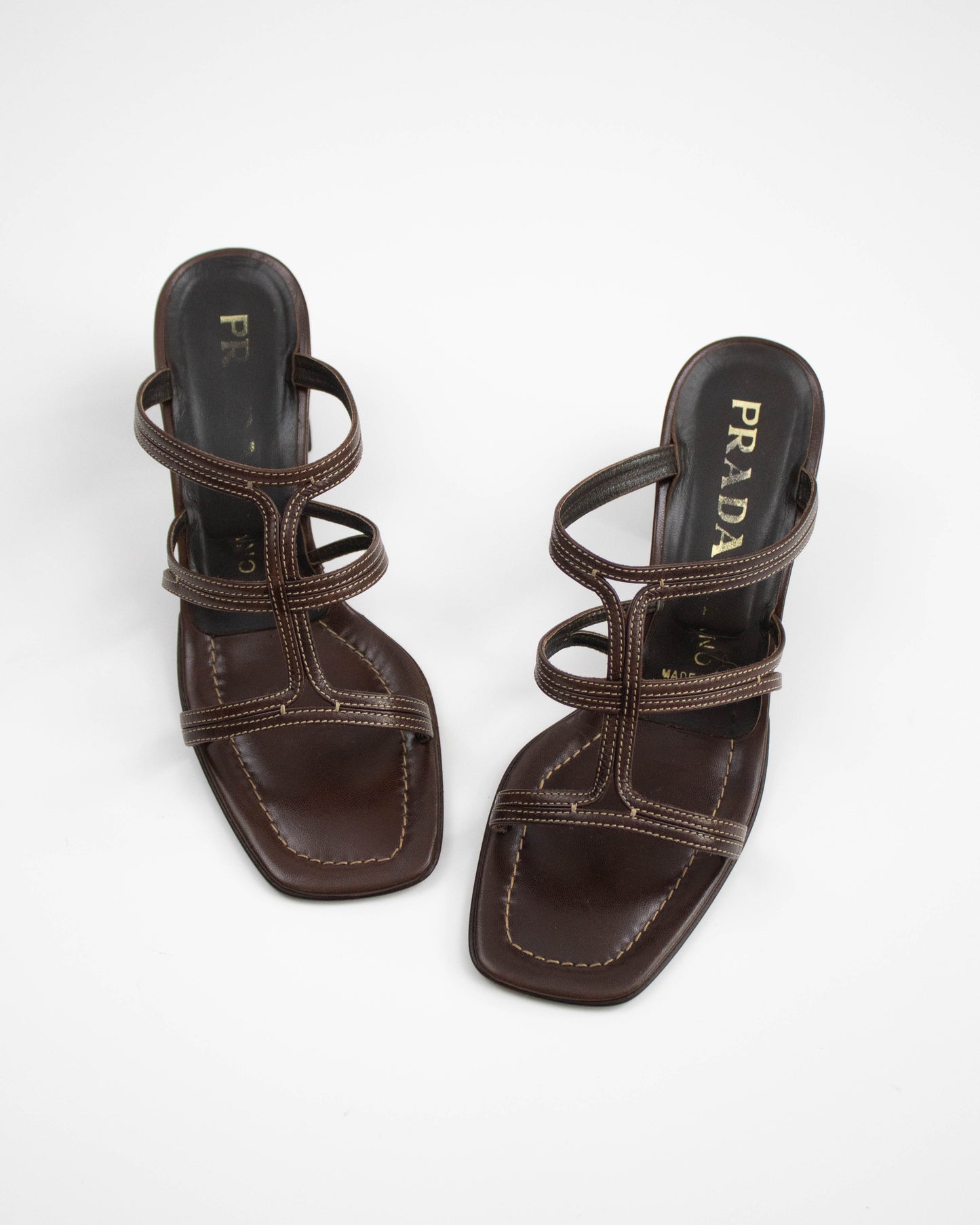 Vintage 1990s Prada Brown Block Heel Mules / 37 (US 7)