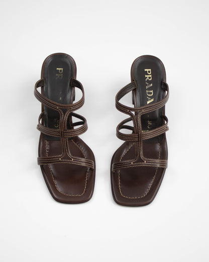 Vintage 1990s Prada Brown Block Heel Mules / 37 (US 7)