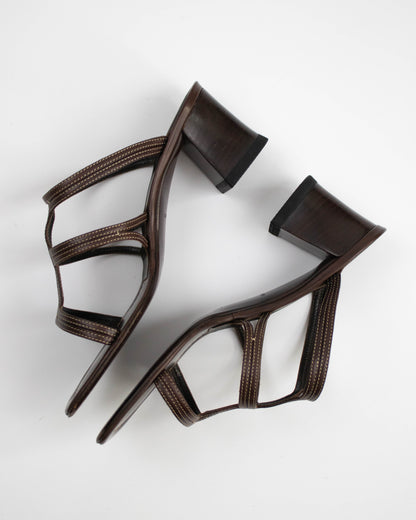 Vintage 1990s Prada Brown Block Heel Mules / 37 (US 7)