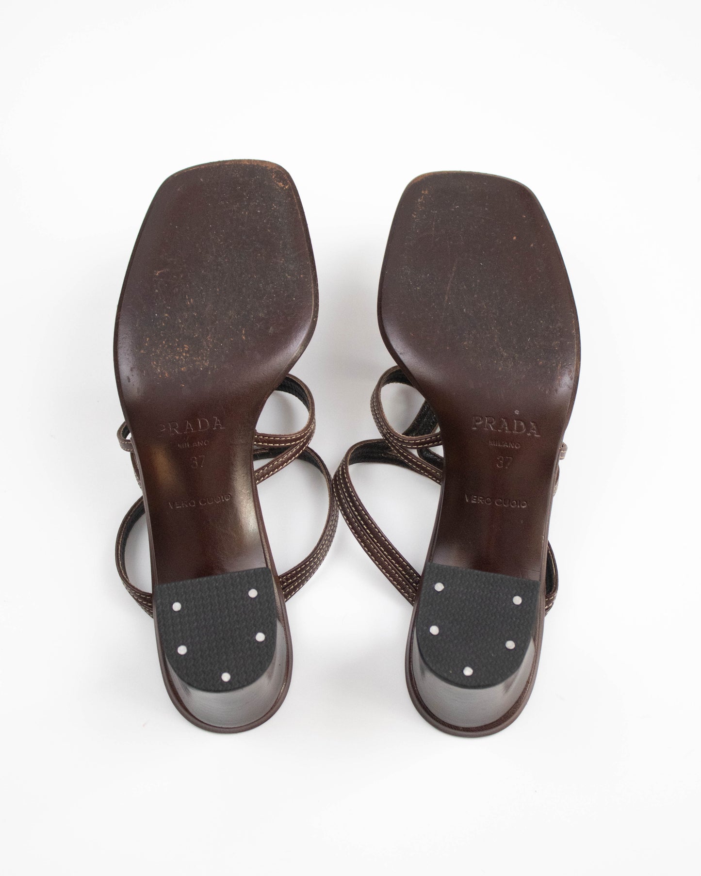 Vintage 1990s Prada Brown Block Heel Mules / 37 (US 7)