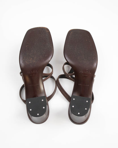 Vintage 1990s Prada Brown Block Heel Mules / 37 (US 7)
