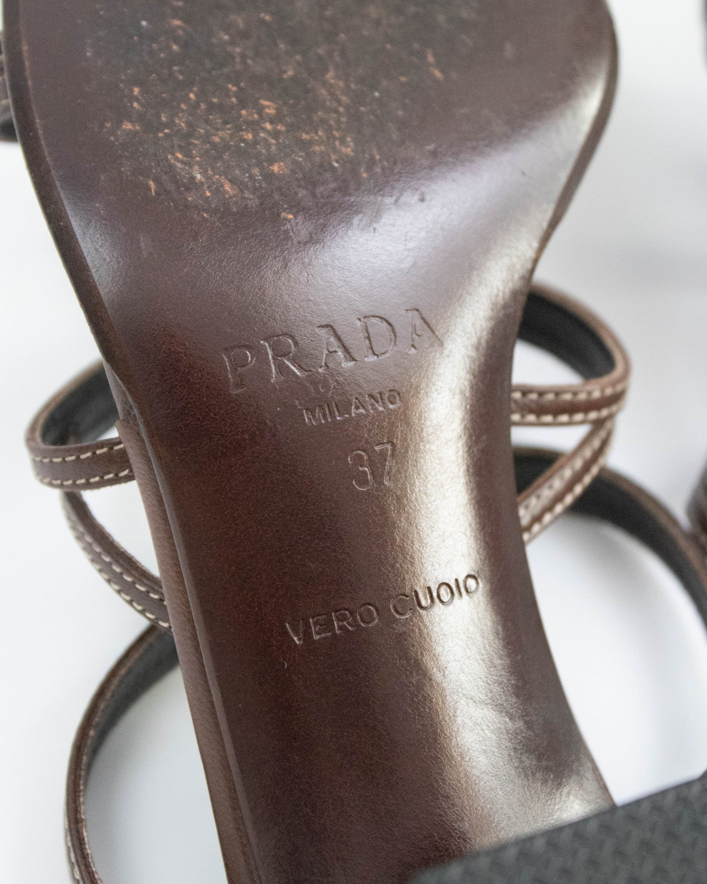 Vintage 1990s Prada Brown Block Heel Mules / 37 (US 7)