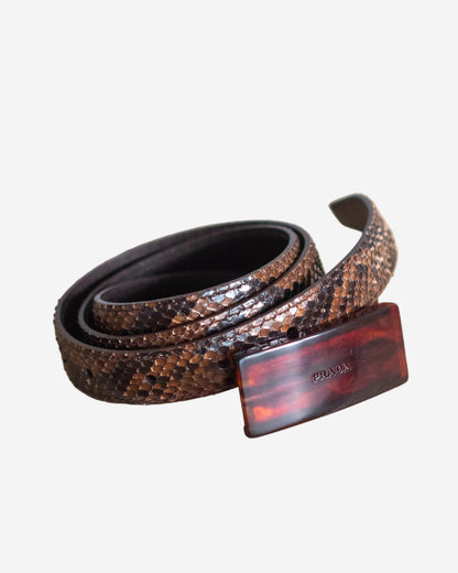 Vintage 1990s Prada Brown Python Print Leather Belt / XS-S