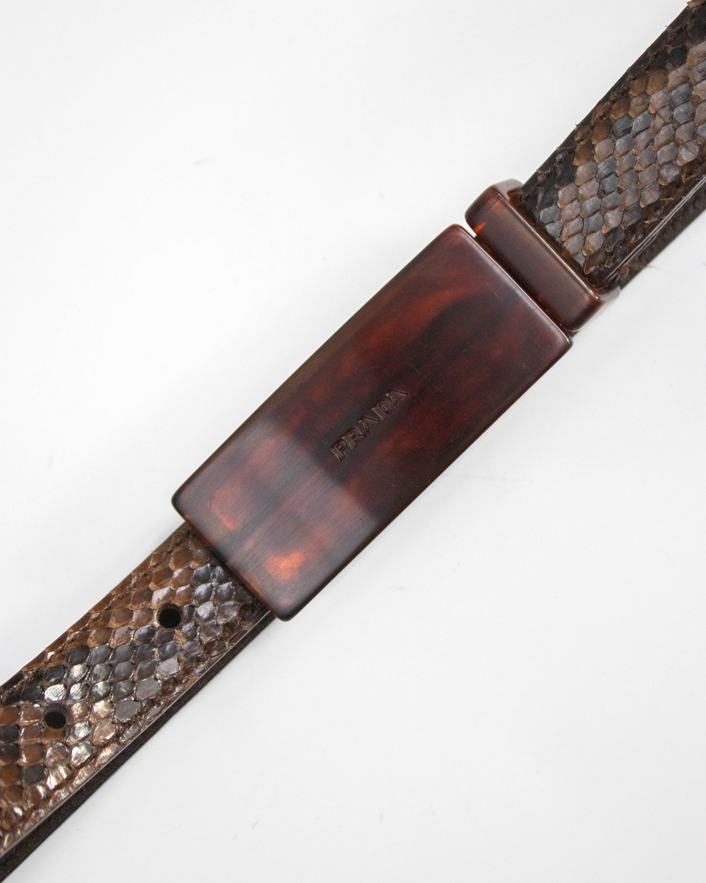Vintage 1990s Prada Brown Python Print Leather Belt / XS-S