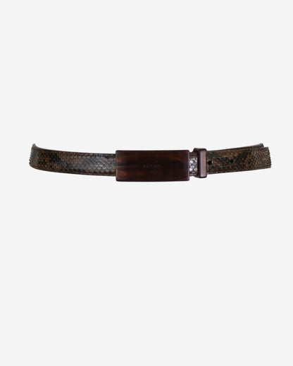 Vintage 1990s Prada Brown Python Print Leather Belt / XS-S
