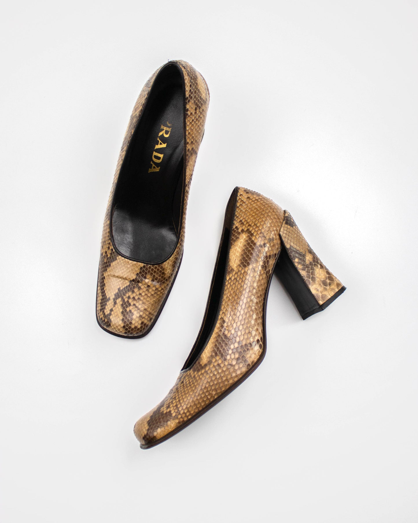 Vintage 1990s Prada Brown Snakeskin Python Pumps / 37.5 (US 7.5)