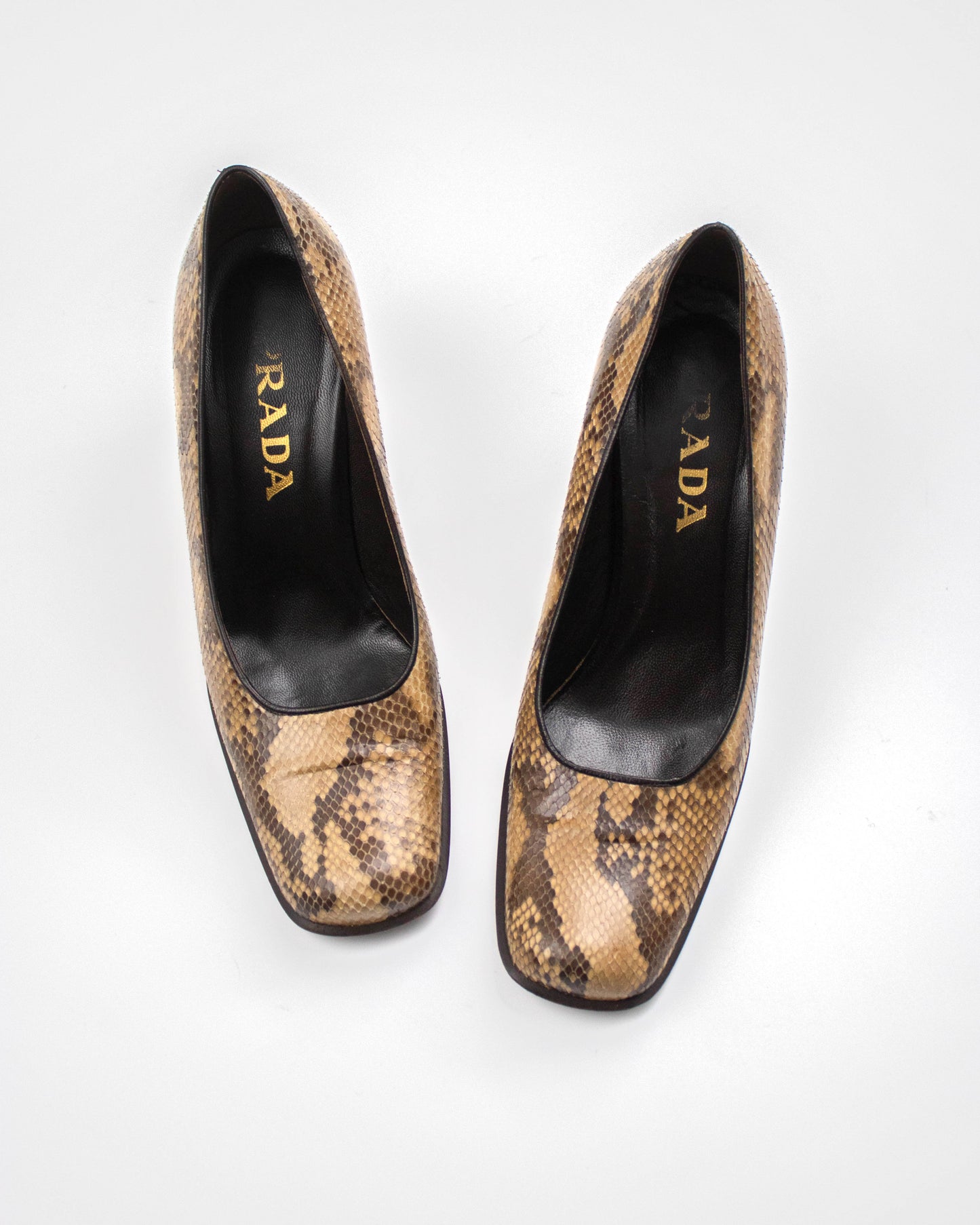 Vintage 1990s Prada Brown Snakeskin Python Pumps / 37.5 (US 7.5)