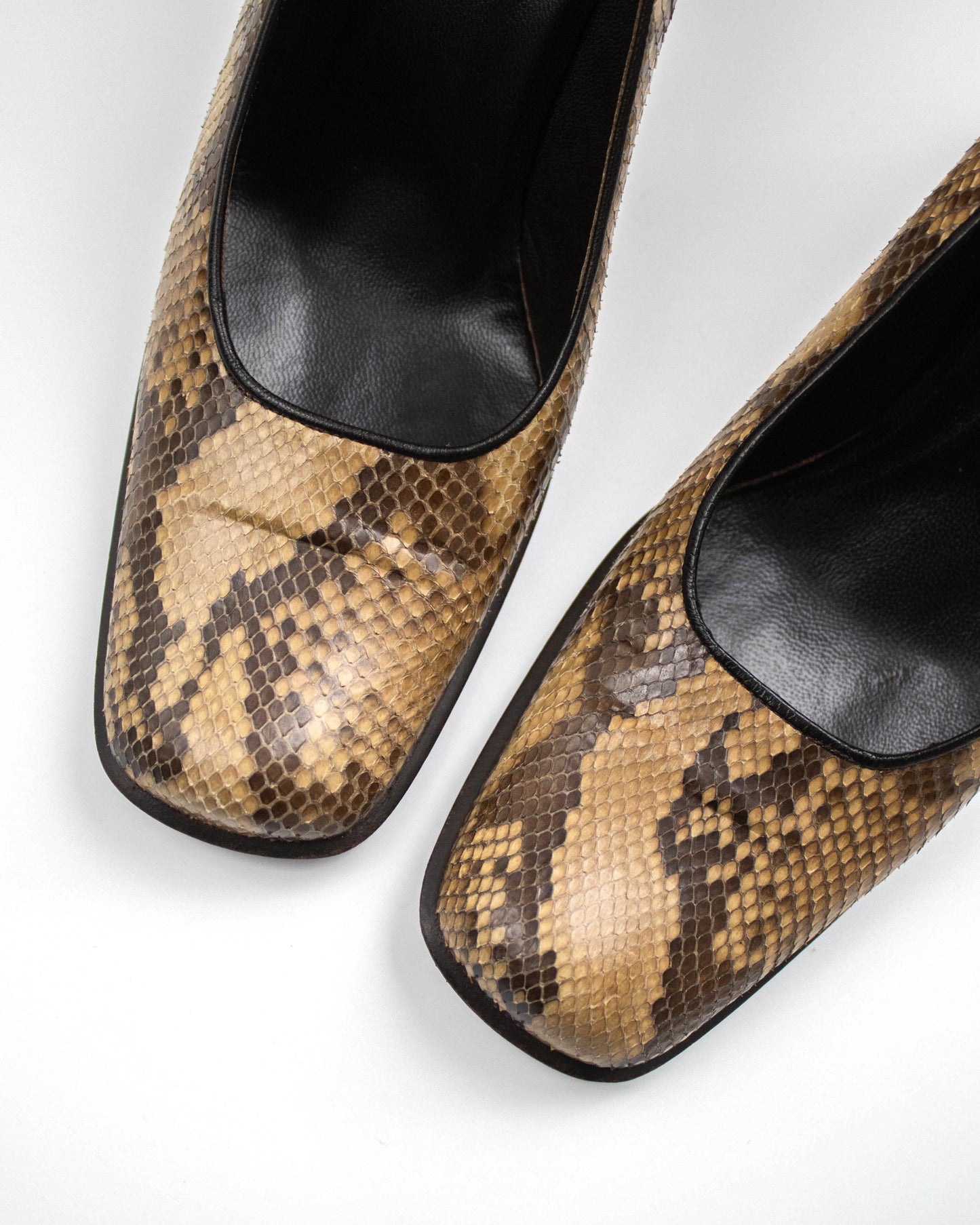 Vintage 1990s Prada Brown Snakeskin Python Pumps / 37.5 (US 7.5)