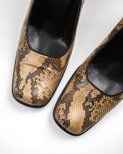 Vintage 1990s Prada Brown Snakeskin Python Pumps / 37.5 (US 7.5)
