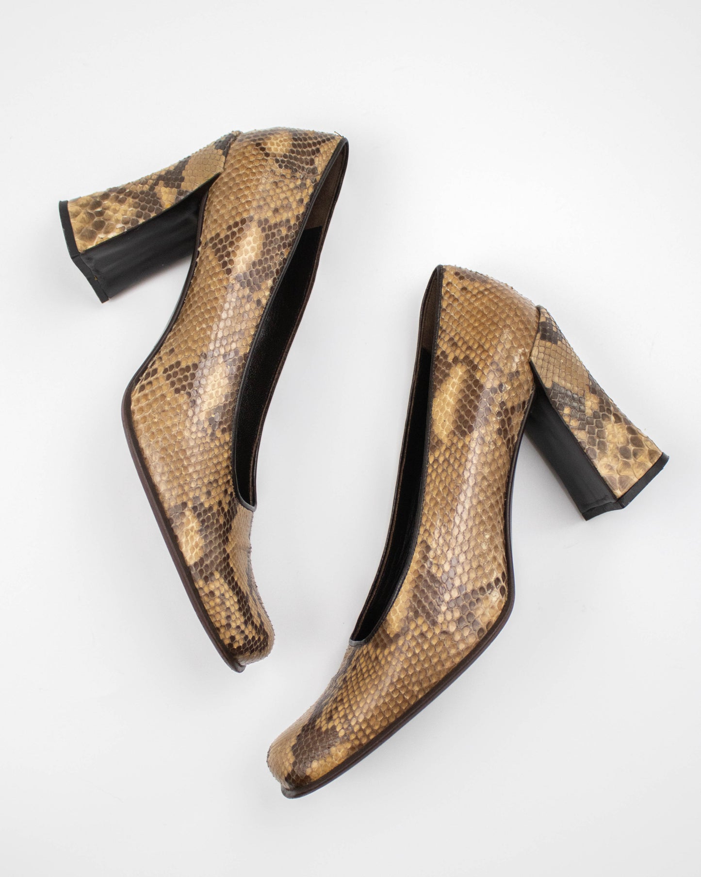 Vintage 1990s Prada Brown Snakeskin Python Pumps / 37.5 (US 7.5)