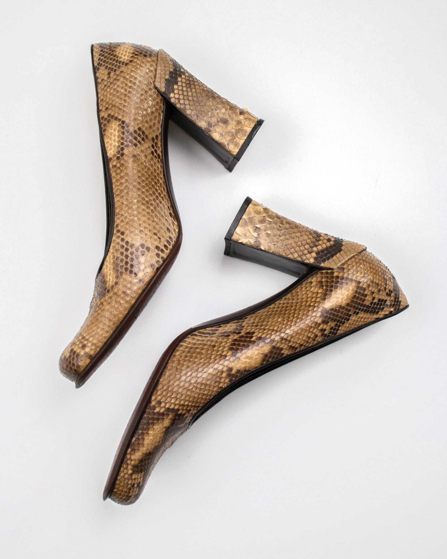 Vintage 1990s Prada Brown Snakeskin Python Pumps / 37.5 (US 7.5)