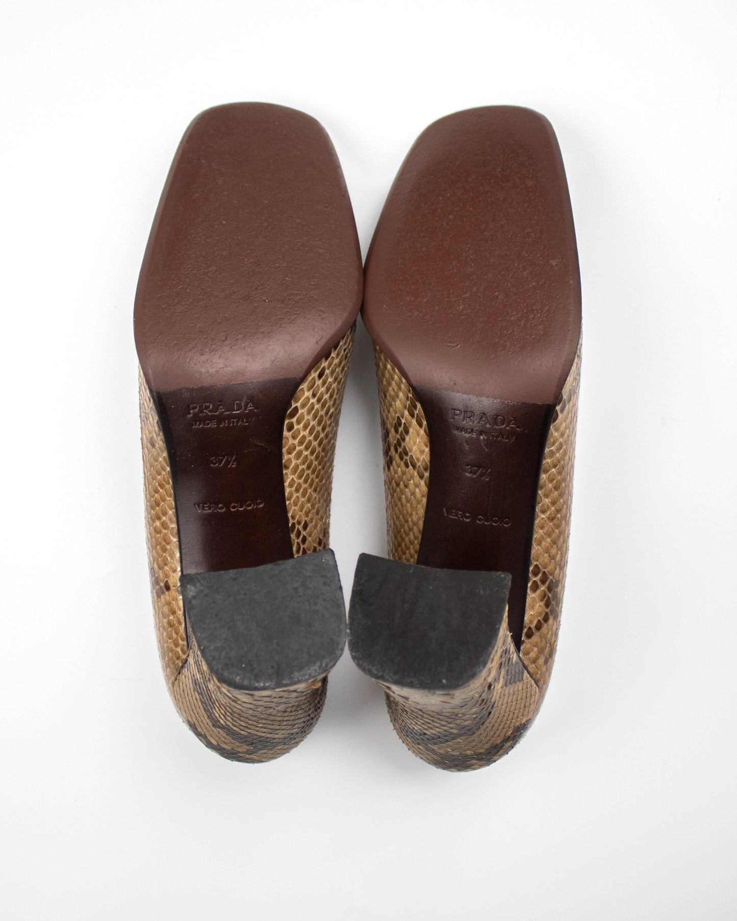 Vintage 1990s Prada Brown Snakeskin Python Pumps / 37.5 (US 7.5)