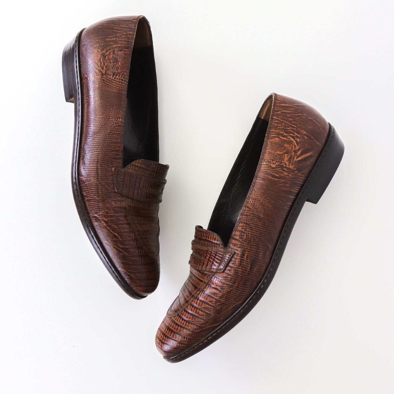 Vintage 1990s Prada Milano Reptile Lizard Leather Classic Loafer Shoes / 37.5 (US 7.5)