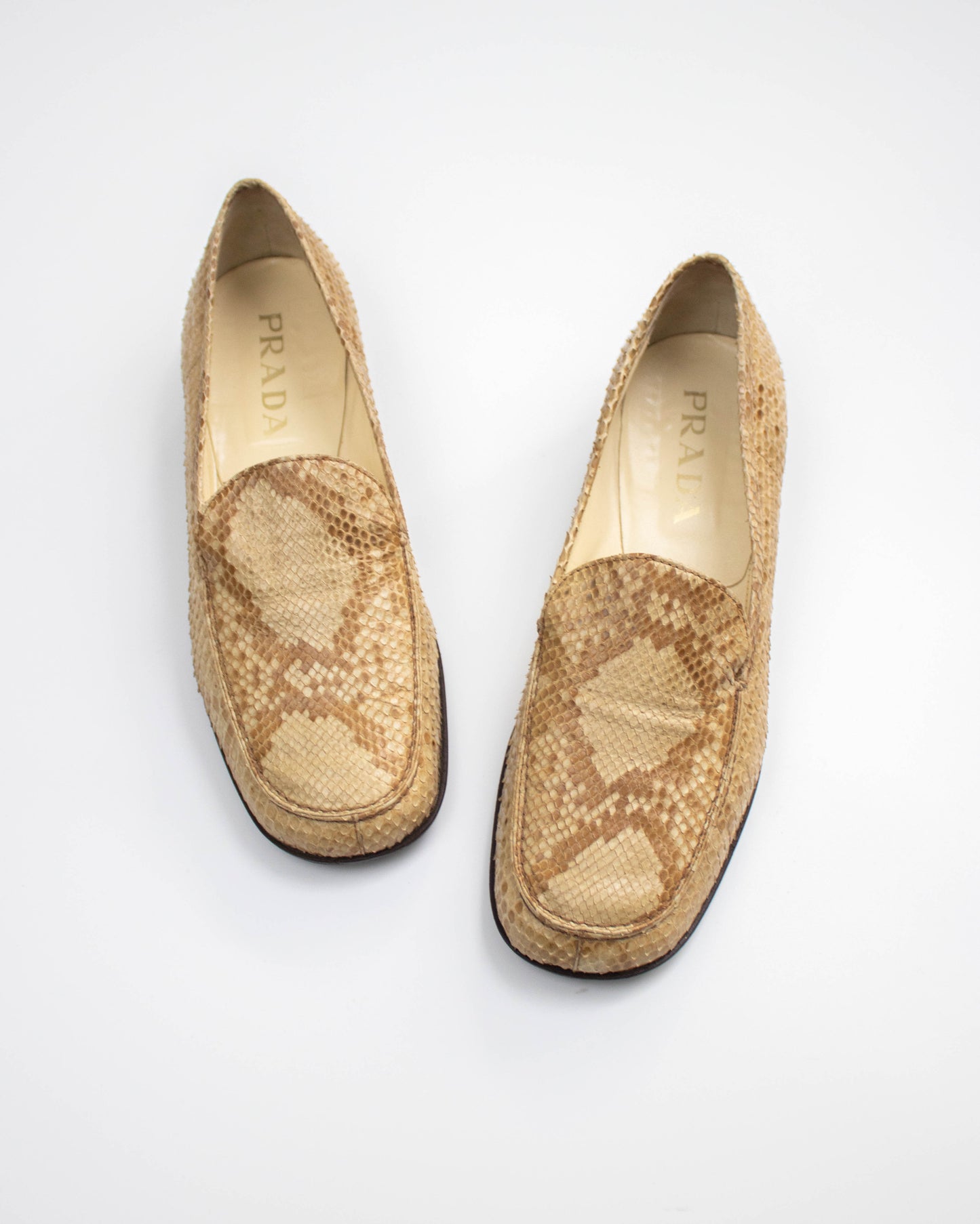 Vintage 1990s Prada Snakeskin Python Loafer Shoes / 38 (US 8)