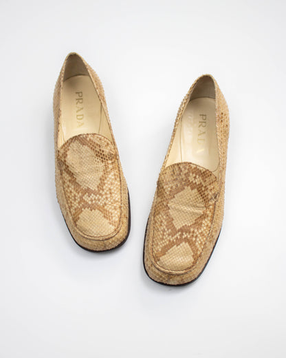 Vintage 1990s Prada Snakeskin Python Loafer Shoes / 38 (US 8)