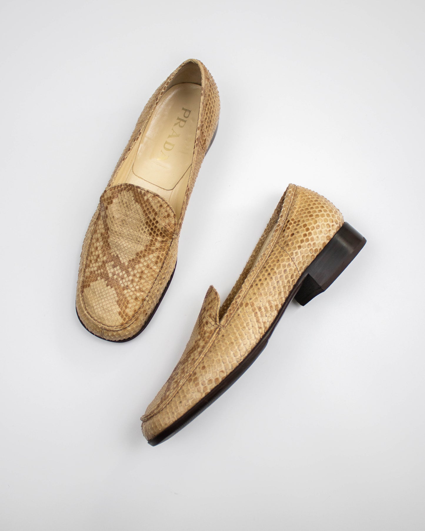 Vintage 1990s Prada Snakeskin Python Loafer Shoes / 38 (US 8)