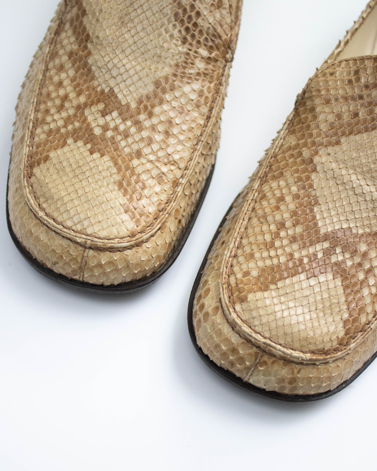 Vintage 1990s Prada Snakeskin Python Loafer Shoes / 38 (US 8)