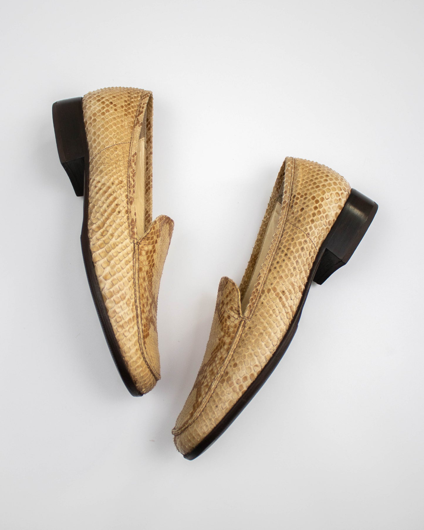 Vintage 1990s Prada Snakeskin Python Loafer Shoes / 38 (US 8)