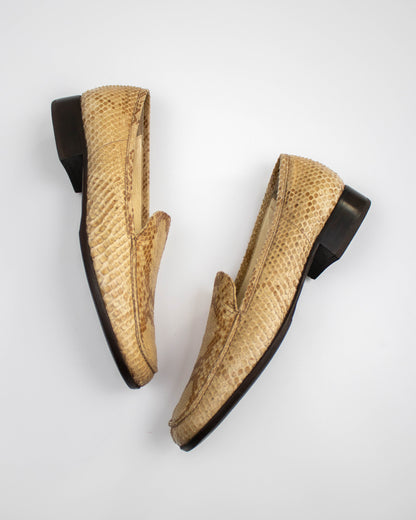 Vintage 1990s Prada Snakeskin Python Loafer Shoes / 38 (US 8)