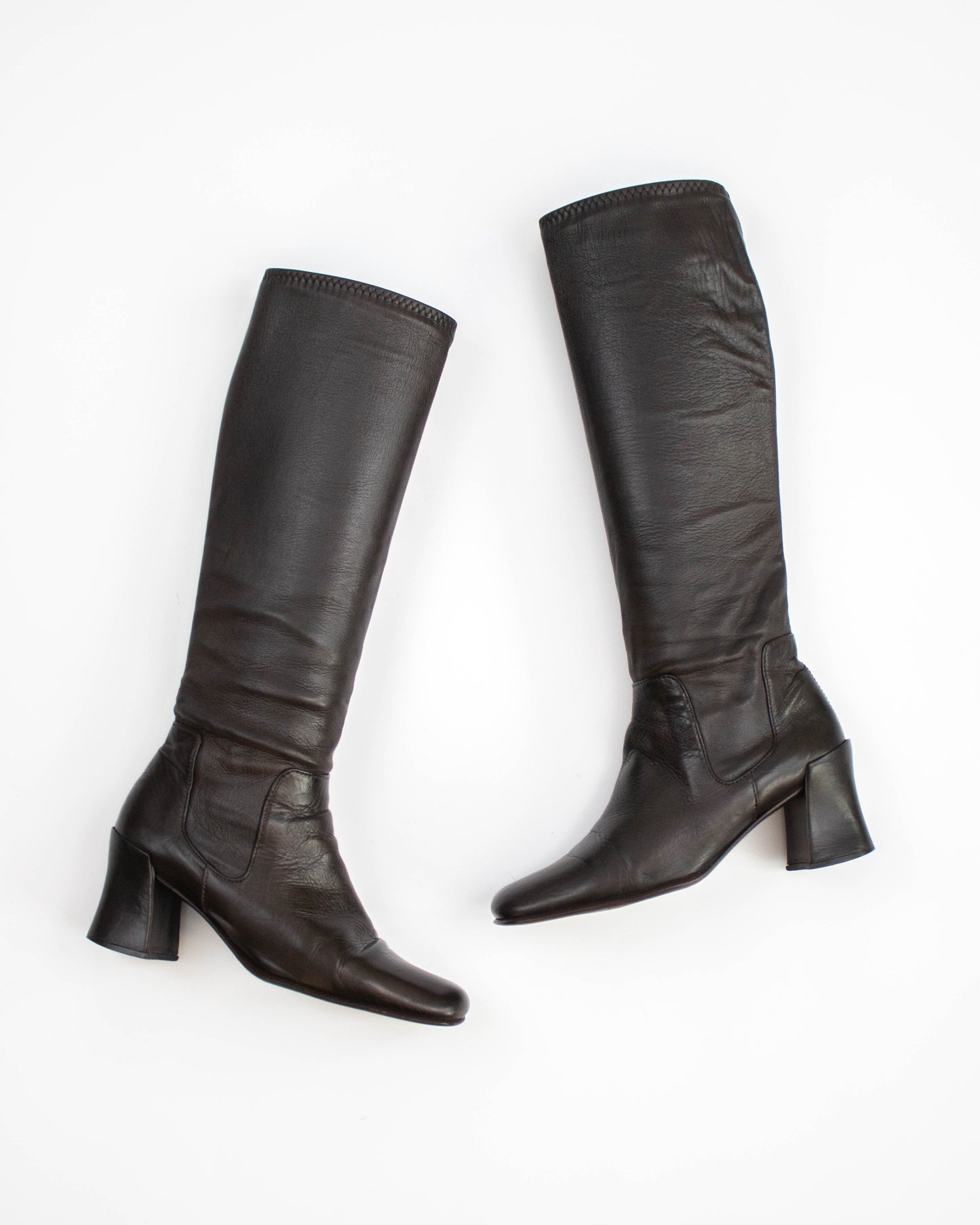 Vintage 1990s Prada Brown Leather Sock Boots As seen on CBK / 35.5 (US 5.5)