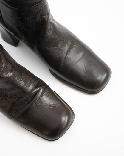 Vintage 1990s Prada Brown Leather Sock Boots As seen on CBK / 35.5 (US 5.5)