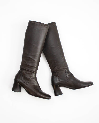 Vintage 1990s Prada Brown Leather Sock Boots As seen on CBK / 35.5 (US 5.5)