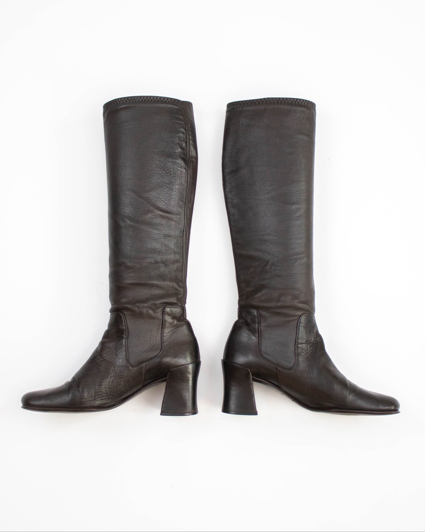 Vintage 1990s Prada Brown Leather Sock Boots As seen on CBK / 35.5 (US 5.5)