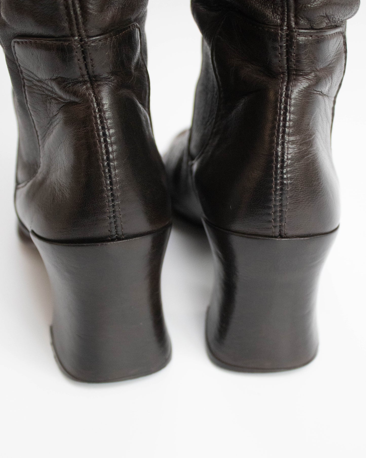 Vintage 1990s Prada Brown Leather Sock Boots As seen on CBK / 35.5 (US 5.5)