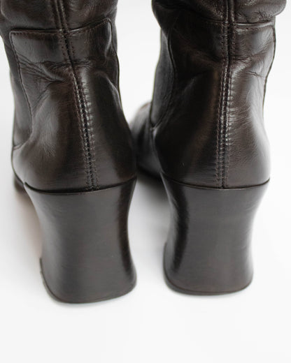 Vintage 1990s Prada Brown Leather Sock Boots As seen on CBK / 35.5 (US 5.5)