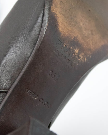 Vintage 1990s Prada Brown Leather Sock Boots As seen on CBK / 35.5 (US 5.5)