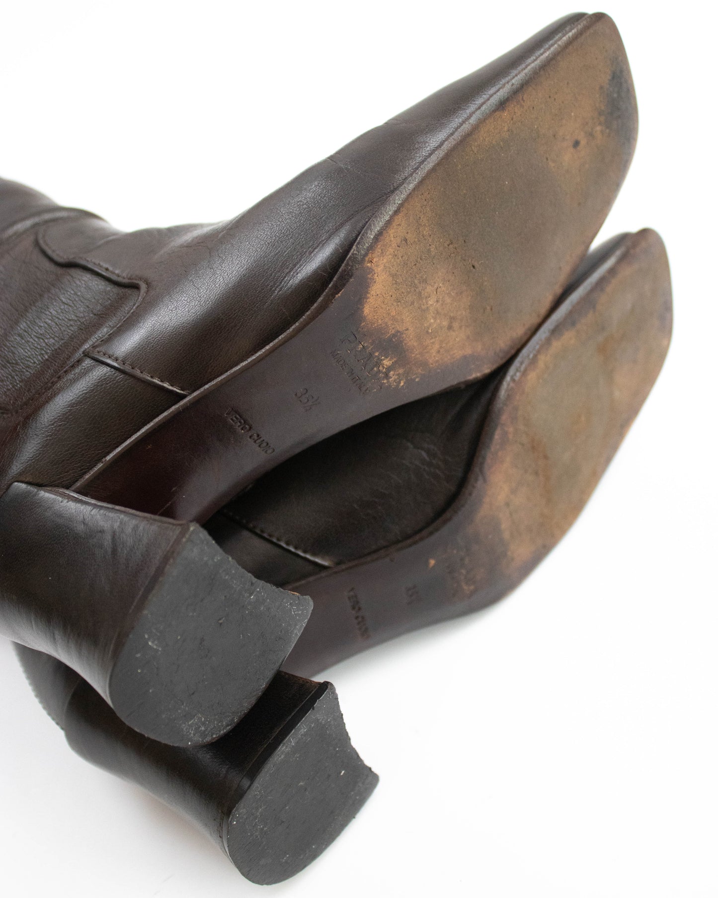 Vintage 1990s Prada Brown Leather Sock Boots As seen on CBK / 35.5 (US 5.5)