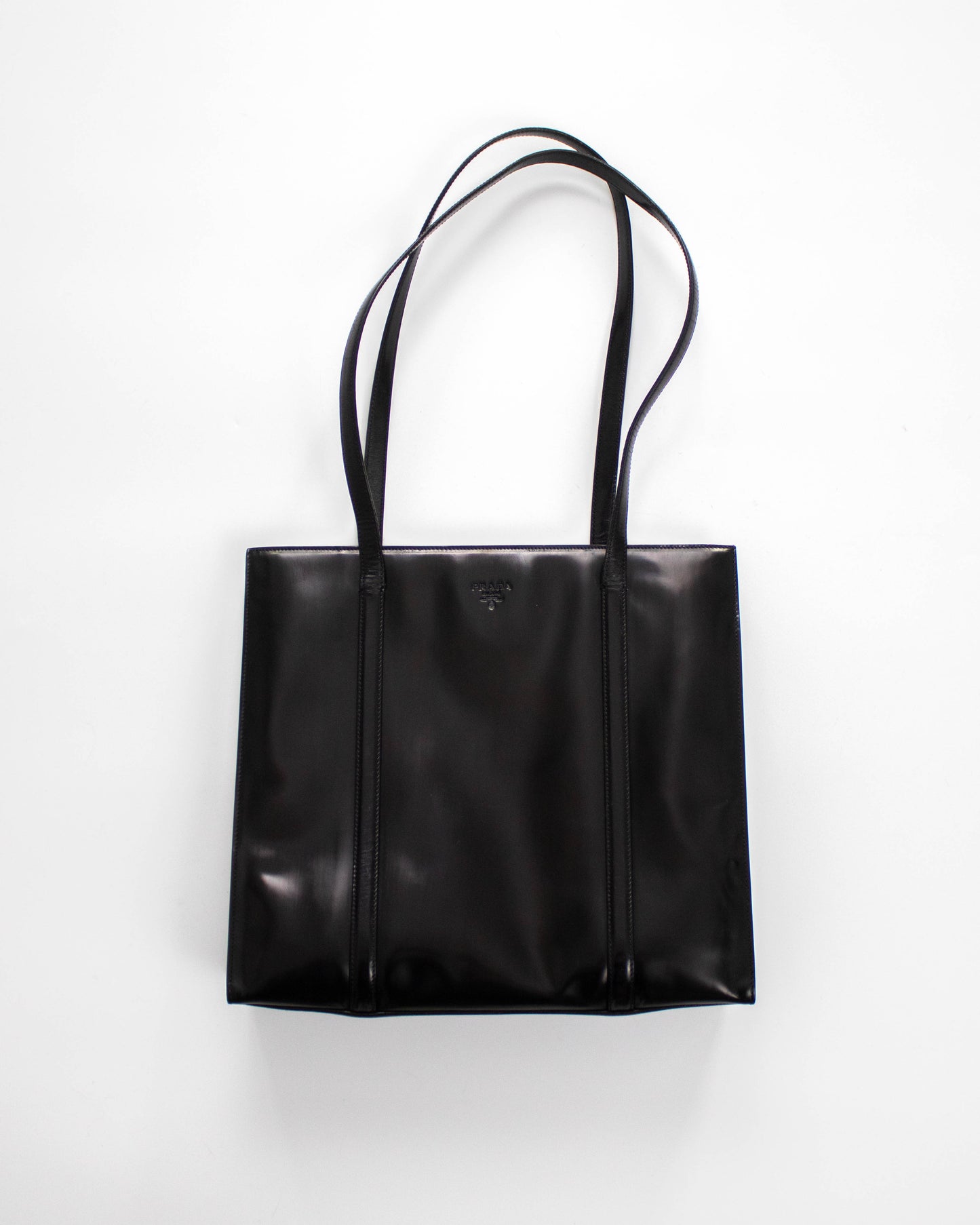 Vintage 1990s Prada Spazzolato Black Patent Leather Shoulder Bag