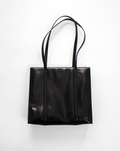 Vintage 1990s Prada Spazzolato Black Patent Leather Shoulder Bag