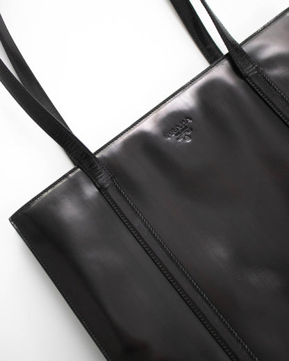 Vintage 1990s Prada Spazzolato Black Patent Leather Shoulder Bag