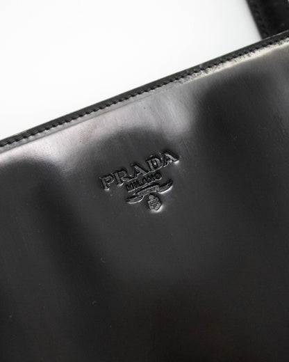 Vintage 1990s Prada Spazzolato Black Patent Leather Shoulder Bag