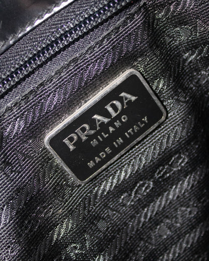 Vintage 1990s Prada Spazzolato Black Patent Leather Shoulder Bag