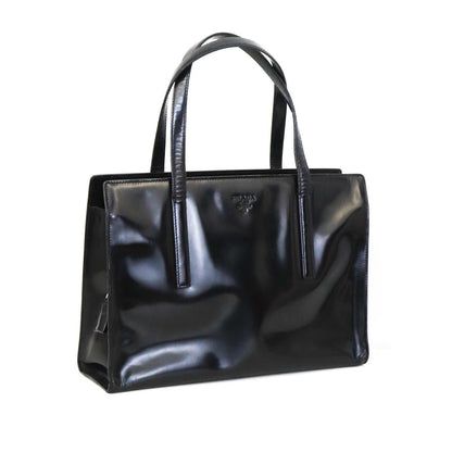 Vintage 1990s Prada Spazzolato Black Patent Leather Shoulder Bag As seen on Carolyn Bessette Kennedy