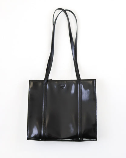 Vintage 1990s Prada Spazzolato Patent Leather Shoulder Bag