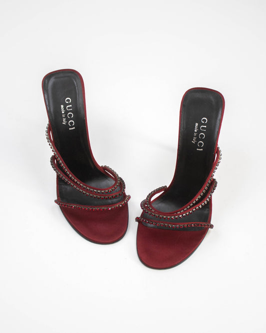 Vintage 1997/1998 Gucci Red Swarovski Crystal Strappy Mule Heels / 36.5 (US 6.5)