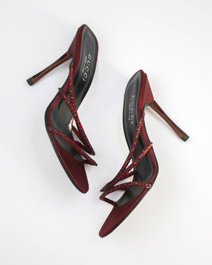 Vintage 1997/1998 Gucci Red Swarovski Crystal Strappy Mule Heels / 36.5 (US 6.5)