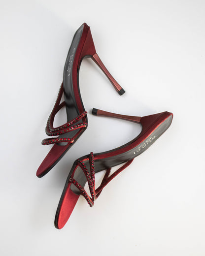 Vintage 1997/1998 Gucci Red Swarovski Crystal Strappy Mule Heels / 36.5 (US 6.5)
