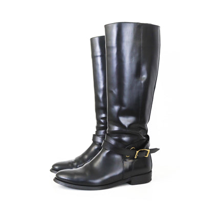 Vintage 2000s Burberry Adelaide Black Leather Riding Boots / 37 (US 7)