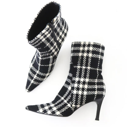 Vintage 2000s Burberry Black Nova Check Wool Boots Pointed Toe Heels / 37 (US 7)