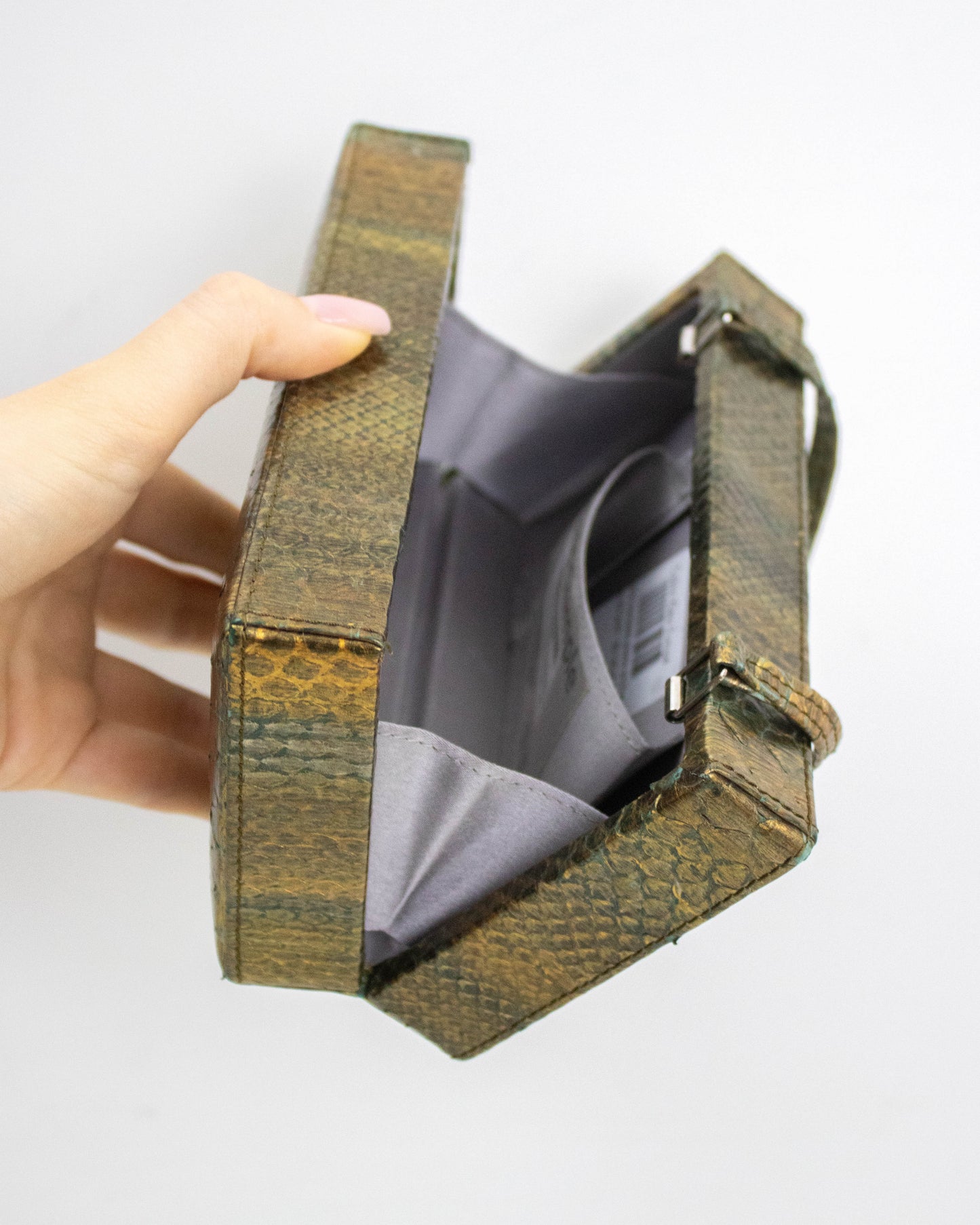 Vintage 2000s Calvin Klein Collection Python Leather Bronze/Gold Clutch Bag